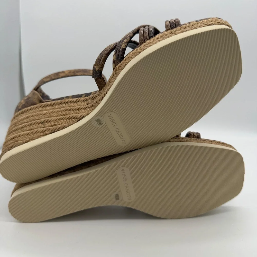 Vince Camuto Jilesa Serpent Snake Espadrille Wedge Sandal Brown 9W New